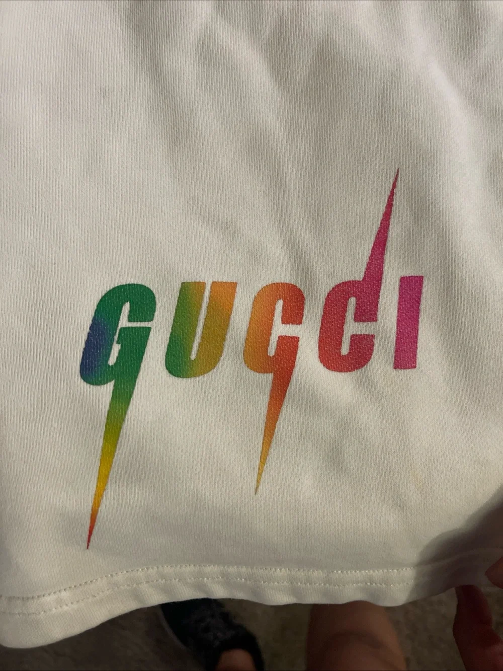 Gucci Cream Multicolor Logo Athletic Shorts